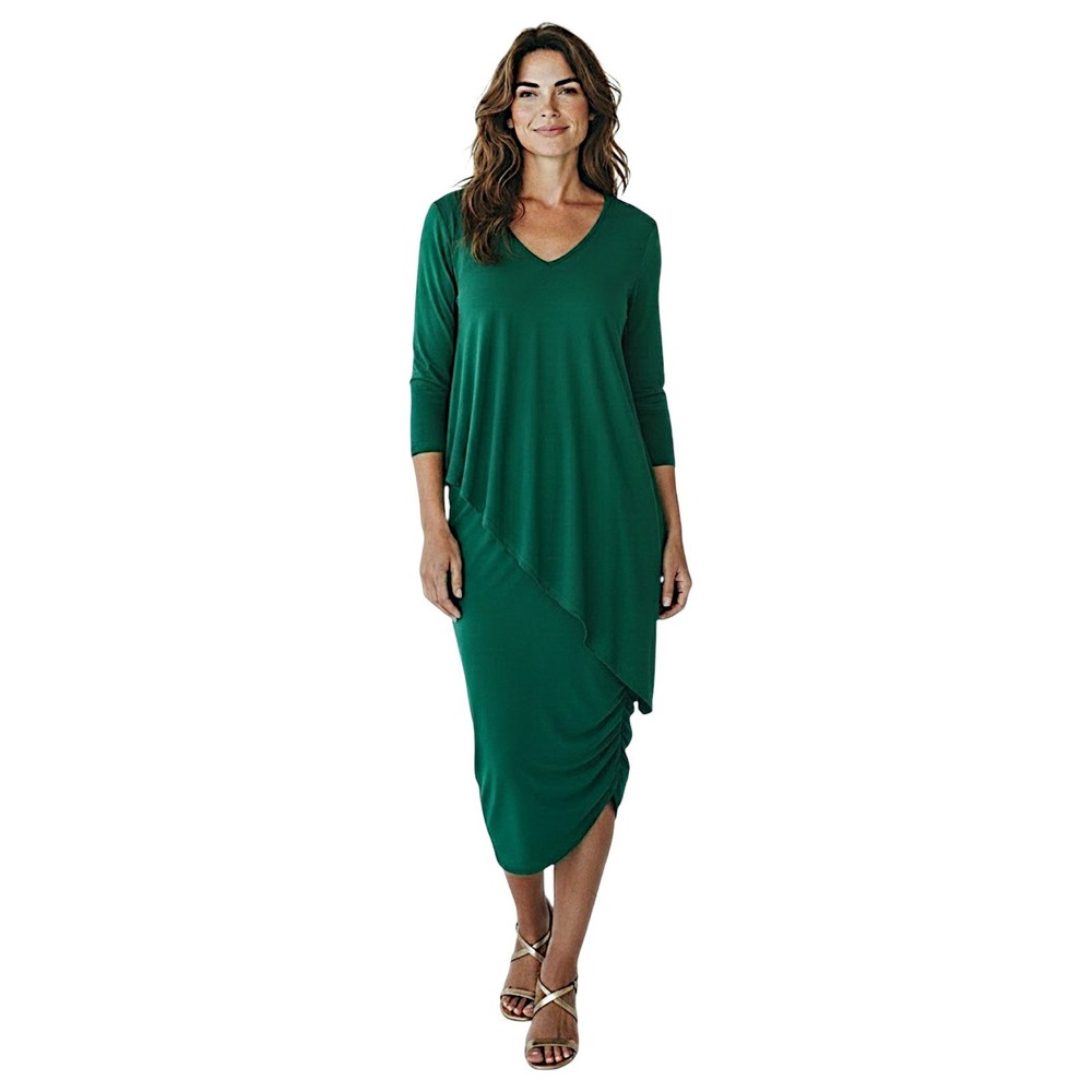 Frank Lyman Midi Dress 8 Green Asymmetrical Ruched Layers Canada Mother of Bride